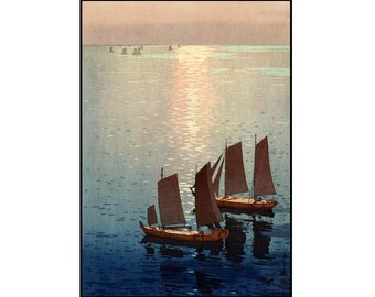 Sailboats Print - Vintage Boats Print - Sea Print - Seascape - Japanese Vintage - Woodcut Print - Ukiyo-e - Digital Download - Digital Print