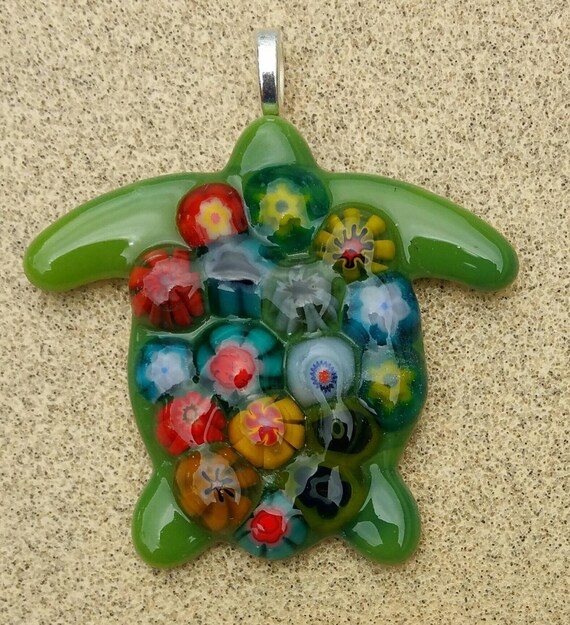 Fused Glass Turtle Glass Pendant by ForeverTreasureGlass on Etsy