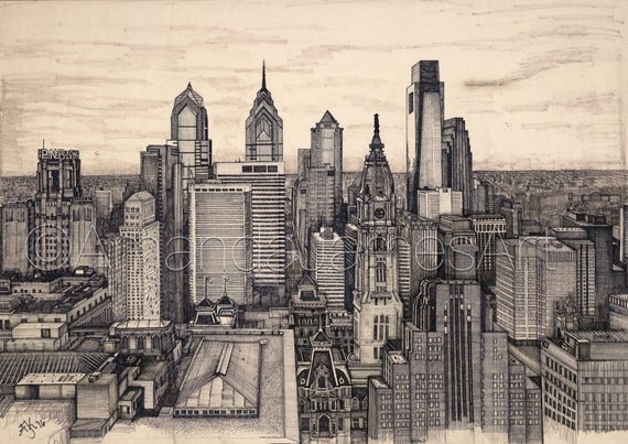 Philadelphia Skyline Print by AmandaJamesArt on Etsy