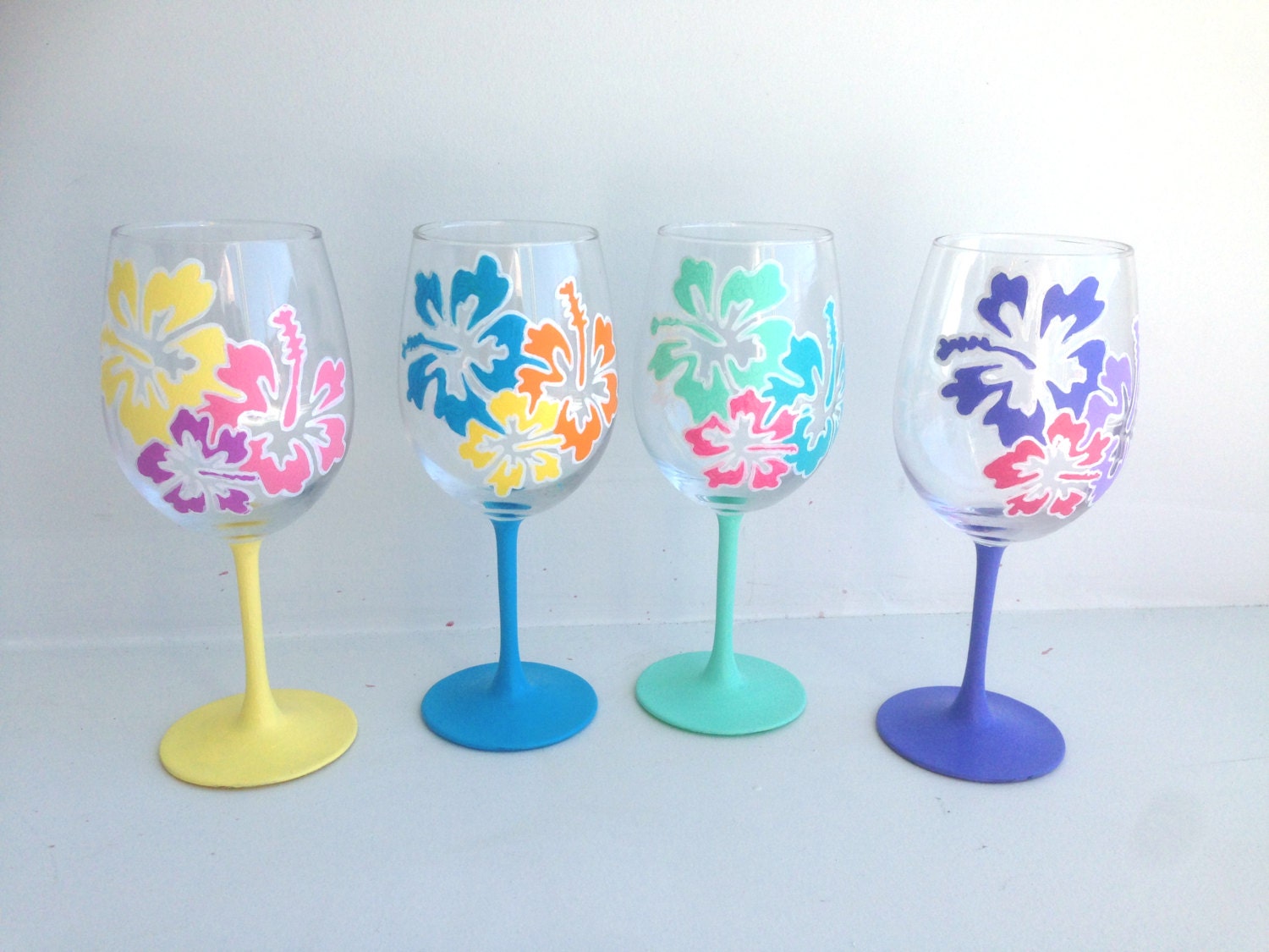 Hibiscus Wine Glass Set Hawaiian Flower Flower Wine Glass