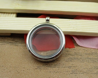 1 Round Glass Floating Locket Pendant,Openable Pendant,Memory Lockets for Necklace-TS006