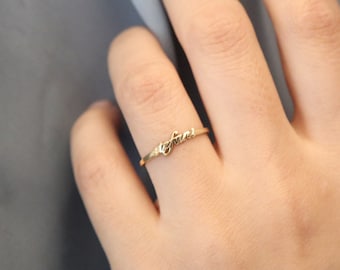 Personalized Tiny Name Ring,Custom Name Ring,Gold Name Ring,Letter Ring,Initial Gold Name Ring,Stackable name rings