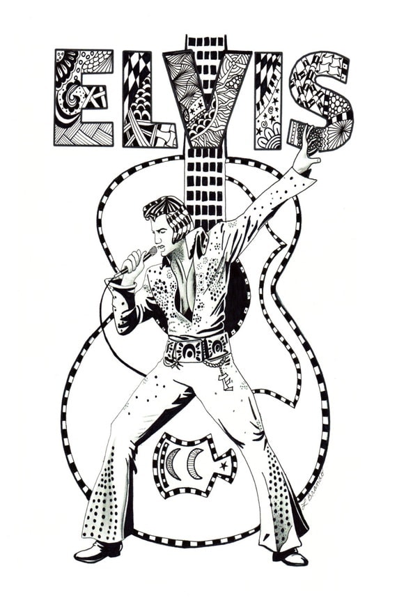 Items similar to Elvis Presley Zentangle By Lisa Brando on Etsy