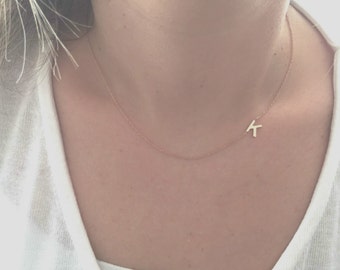 Initial Necklace- 14K Gold initial Necklace, Custom initial necklace,Gold Initial Necklace, Sideways initial necklace, Personalized necklace