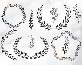 Laurel leaf wreath svg - Laurel branch clipart - laurel wreath clipart digital download - leaf circle monogram frame svg, png, eps, dxf, pdf
