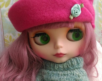 Pink fleece and flower Blythe Hat or tangkou doll hat