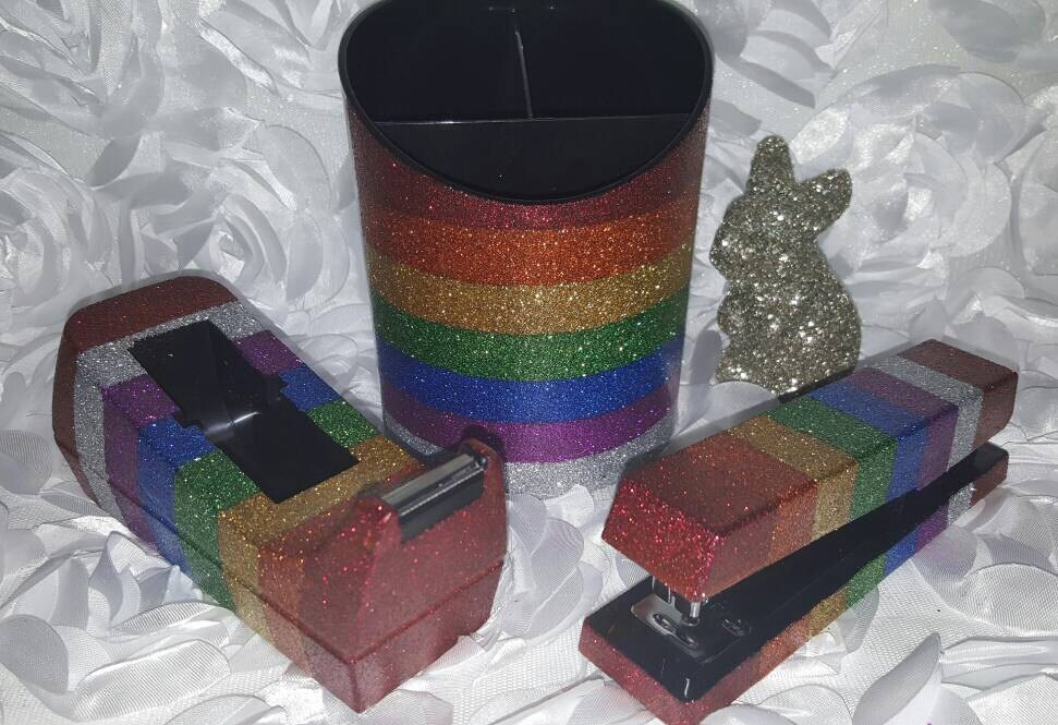 Glitter Desk Set Office Supplies // Rainbow // Teacher School