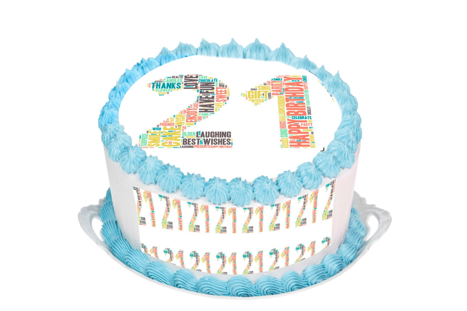 21st Birthday Edible 7.5 Inch Round Cake Topper for 8 inch
