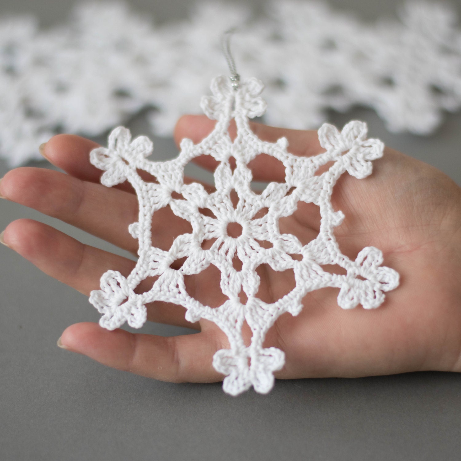 Crochet white snowflake tree ornaments Christmas snowflakes