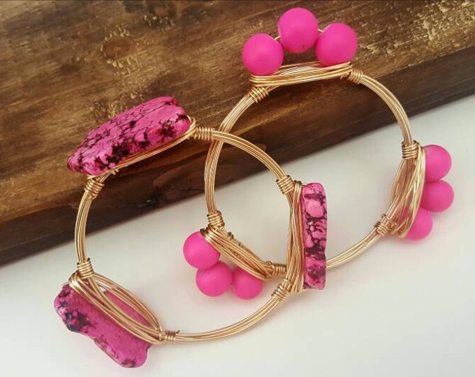 Hot Pink Magnesite Wire Bracelet, Bracelet, Bangle, Bourbon & Boweties Inspired