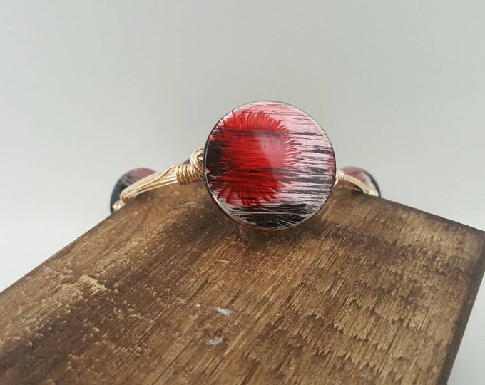 Red Sunburst Stone Wire Wrapped Bangle, Bracelet, Bourbon and Boweties Inspired