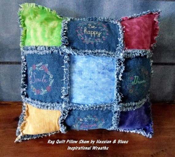 Blue Denim Rag Quilt 18 x 18 Pillow Sham by TheSoulShack on Etsy