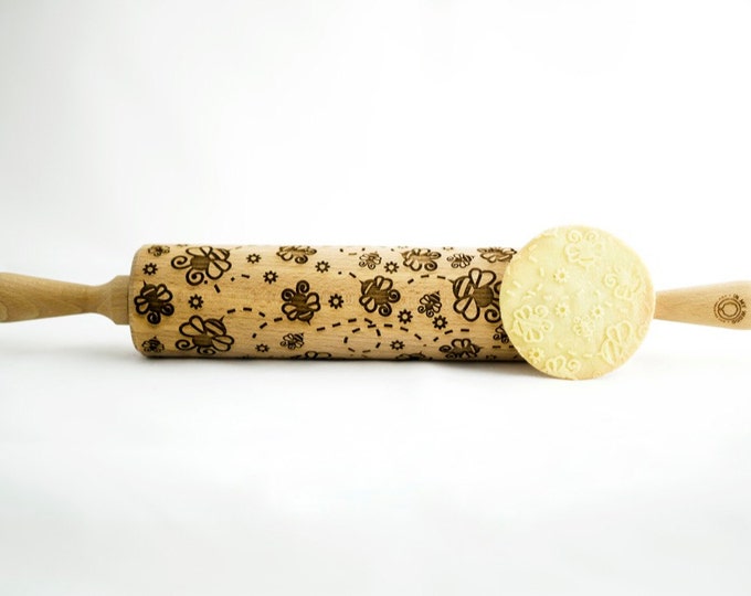 BEE rolling pin, embossing rolling pin, engraved rolling pin for a gift, animals, beekeeper, gift ideas, gifts, unique, autumn, wedding