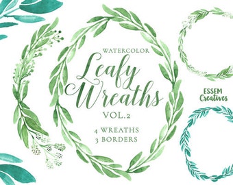 Eucalyptus Watercolor Wreath Clipart, Green Leaves, Rustic Green Floral Wreath, Watercolour background, Garden wedding clipart, olive wreath