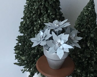 Dollhouse Miniature Poinsettia Silver Metallic Artist Made