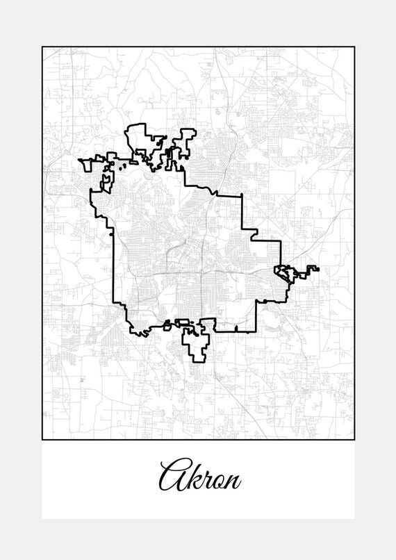Items similar to Akron, Ohio - Printable Map, Black and White on Etsy