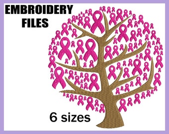 Breast Cancer Ribbons Tree - Design for Embroidery Machine Digital Graphic File Stitch Instant Download Commercial Use pink charity 71e