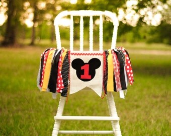Mickey Mouse inspired birthday high chair banner, garland, smash cake decoration, or photo prop