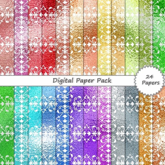 Glitter Foil Digital Background PAPER PACK PAGES // metallic white