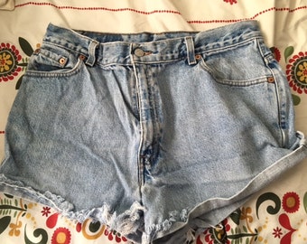 Items similar to High Waisted Denim Shorts Vintage Levis Dyed Denim ...