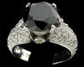 Superbe Bague Or Blanc 14 K Diamant Noir 3.23cts /Blanc 0.33cts COA