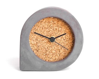 Dark concrete and cork table clock - Comma clock black