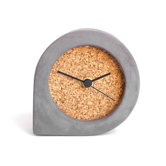 Dark concrete and cork table clock Comma clock black