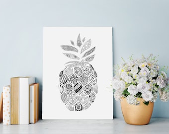 Wall Art Print featuring intricate hand drawn Pineapple