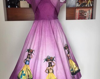1950s mexican handprinted dress and bolero 3d ladies