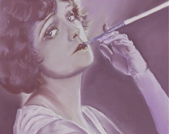 Original Framed Femme Fatale Pastel Painting