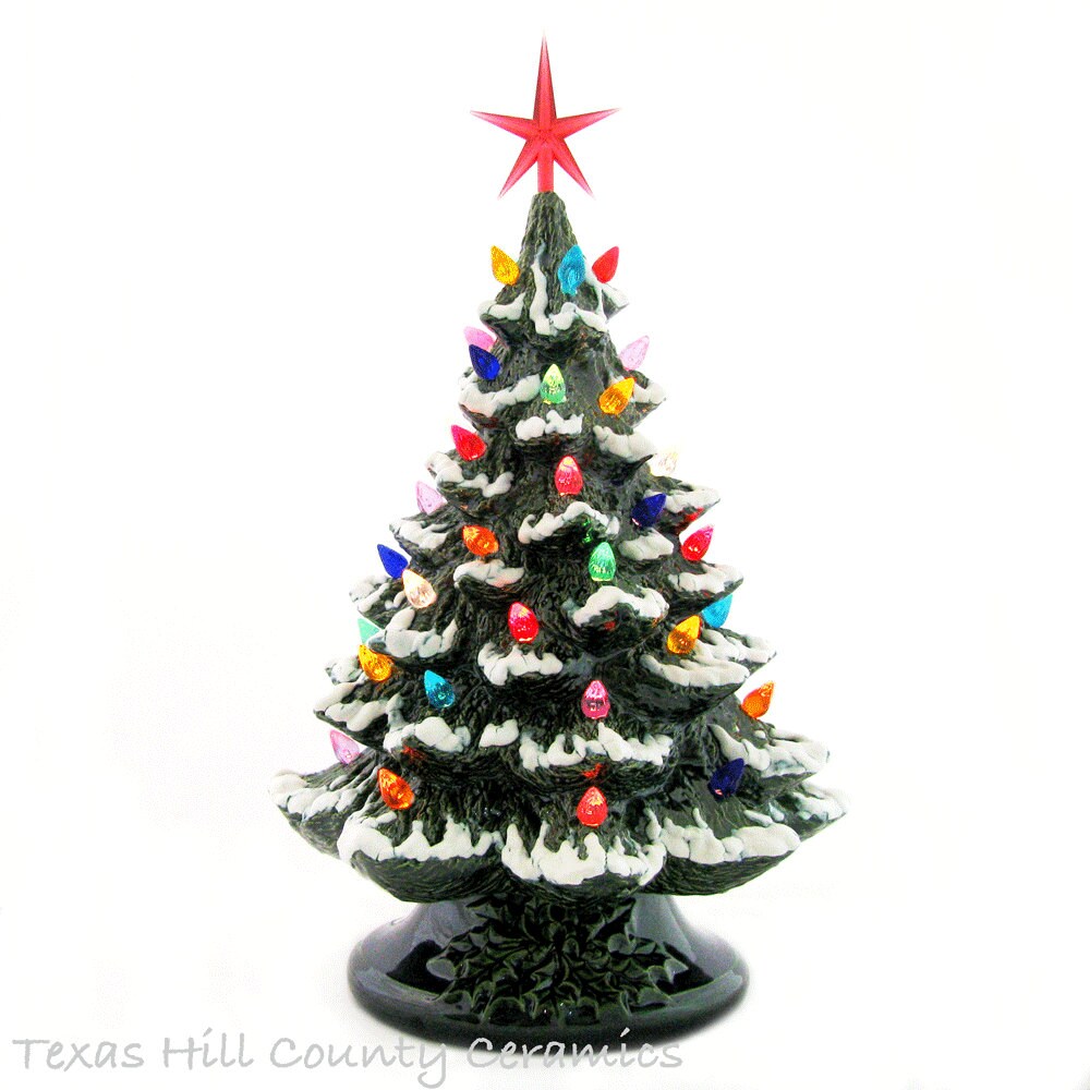 Ceramic Christmas Tree with Snow Tipped Branches 16 Inch Tall