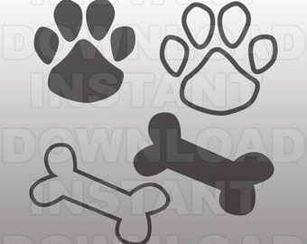 Paw Print SVG File-Dog Bone SVG-Dog Paw svg-Cutting Template-Vector Clip Art for Commercial & Personal Use-Cricut,Cameo,Stencil,Silhouette