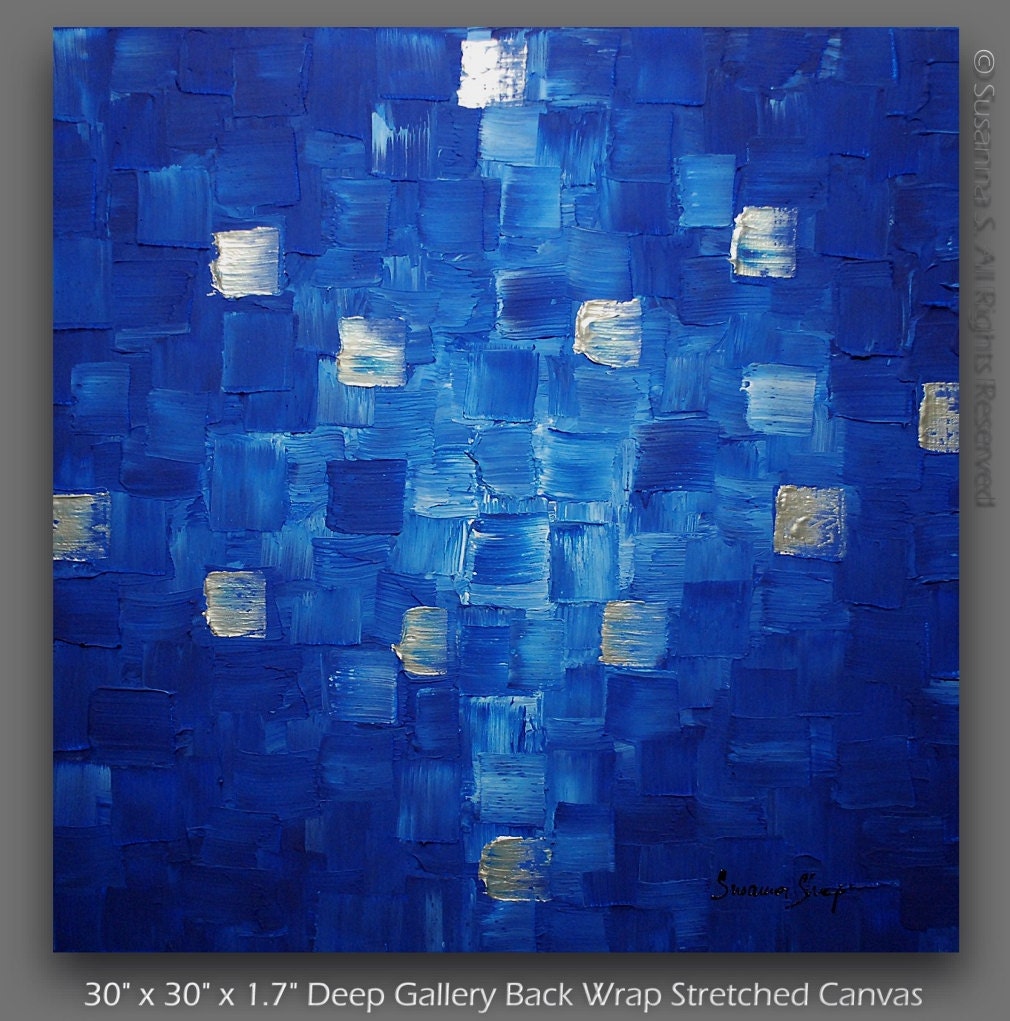 Original Large Cobalt Blue Abstract Painting on by ModernHouseArt