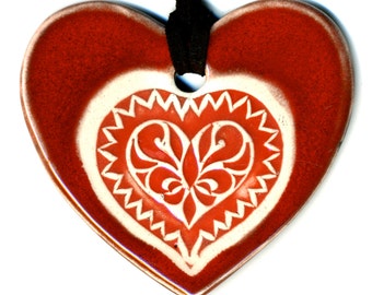 Heart In Heart Ceramic Necklace in Red