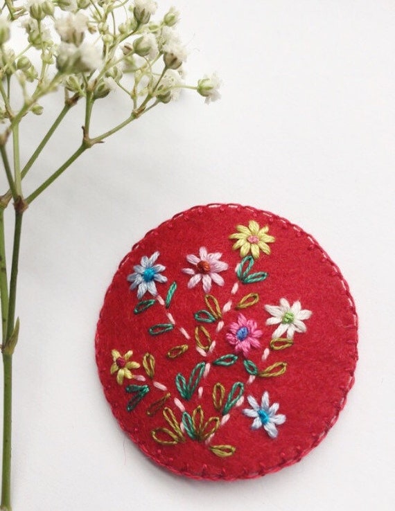 Hand Embroidered Wool Felt Hair Clip