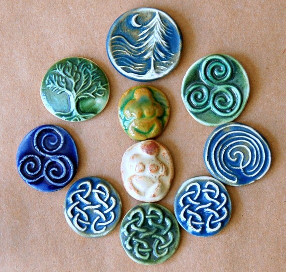 10 Handmade Ceramic Mosaic tiles Celtic themed by beadfreaky