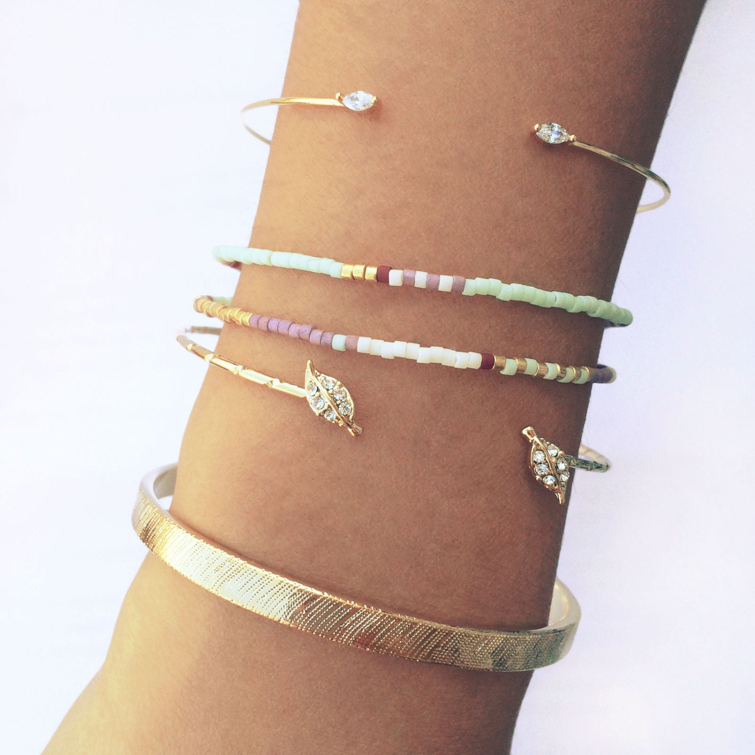 Double Multicolor Mint Bracelet // Mint Green by Kurafuchi on Etsy