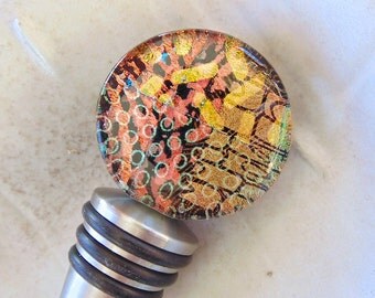 Bottle Stopper, Stainless Steel Dichroic Wine Bottle Stopper, Fused Glass, FDA Kitchen Grade, Dichroic Glass, OOAK