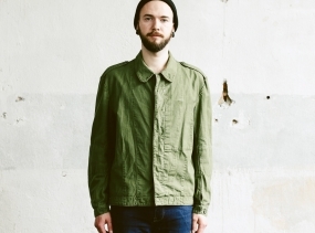 Men's Khaki MILITARY Jacket . Vintage 1960s Green Army 60's Workwear Canvas Parka Coat Button Down Steampunk Outerwear . sz Medium Large