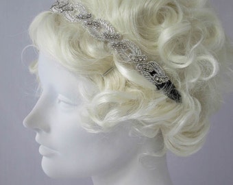 Starlet Flapper Headband Silver and Rhinestone, Stretch Headband, Edwardian, Gatsby Style, Deco