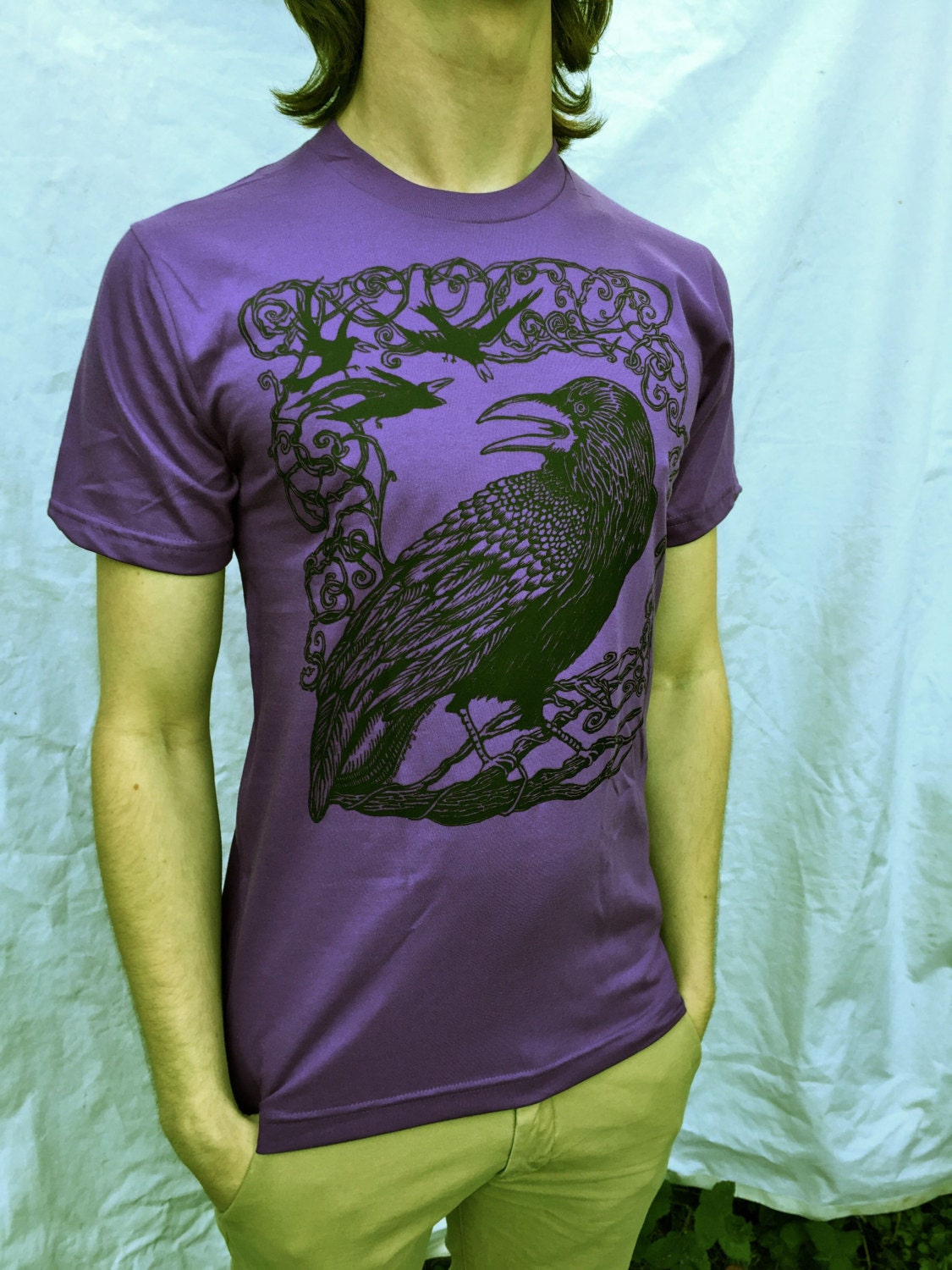 Purple Raven Tshirt Crow Bird Celtic Cotton Made in USA Tshirt