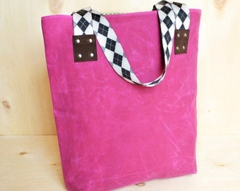 Canvas Tote Bag, Waxed Canvas Tote, Gift for Her, Canvas Market Bag with Monogram Option - The LF Market Tote in Hot Pink