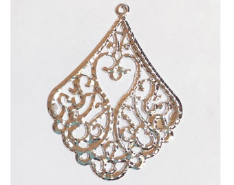 10 pcs of Silver plated filigree teardrop 53x39mm