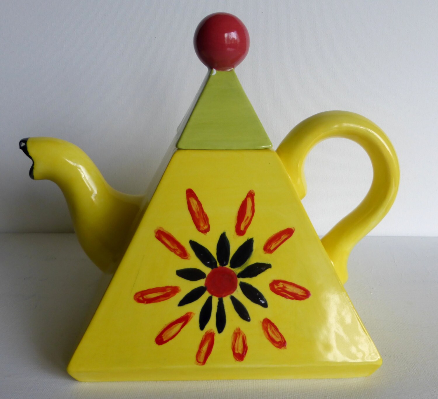 teapot ceramic tea pot pyramid shaped pot yellow green red