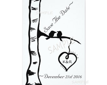 Birch tree birds save the date cards and envelopes flat blank card wedding engagement couples black birds trees custom cards rustic