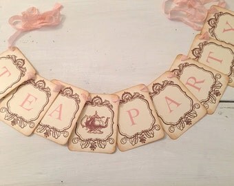 Tea Party Decorations Teapot Banner Garland Sign Blush Pink