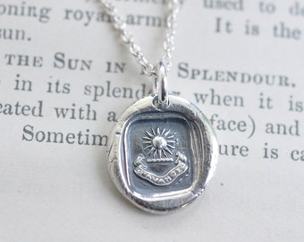 sun pendant - radiant sun wax seal necklace - I advance - fine silver antique French wax seal jewelry