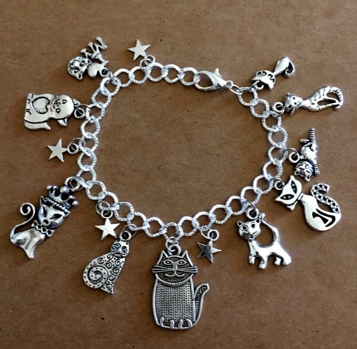Cat Charm Bracelet Antique Silver SC270B from gypsymagick on Etsy