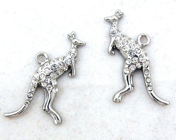 Pair of Silver-tone Kangaroo Charms with Rhinestones