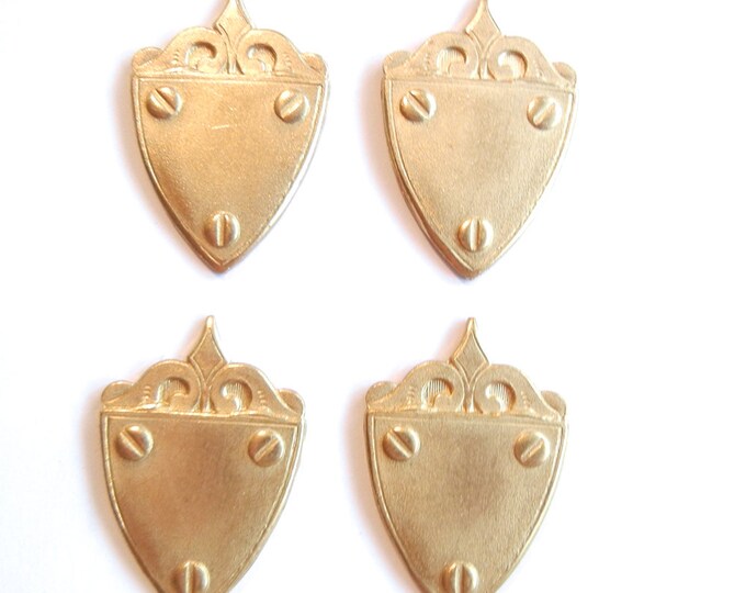 4 Brass Heraldic Shield Stampings with Screws